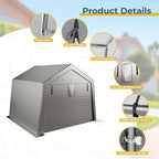 10 x 10 FT Carport, Portable Shed w/220G Heavy Duty Waterproof PE Tarp, Roll-up Zipper Door & Vent, Weather-Resistant Storage Shed for Motorcycle, Bike and Tools, Gray