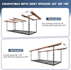 3X8FT Overhead Garage Storage Rack, 26"-40" Height Adjustable Garage Ceiling Storage Racks, Heavy Duty Metal Overhead Storage Organizer System, 750LBS Weight Capacity