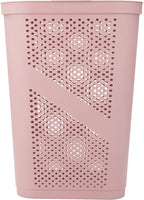 Mind Reader Slim Laundry Hamper with Lid, 60L Clothes Basket, Ventilated Plastic, Pink