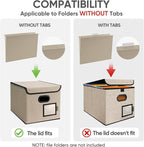 BALEINE File Organizer Box with Lid, Collapsible File Folder Organizer with Plastic Slide, Hanging File Folder Box for Office Document Storage (2 Pack, Beige)