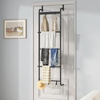 5 Tier Over The Door Towel Racks for Bathroom Wet Towel Drying Rack Clothing Storage Holder with Hooks (Black, 5 Tier)