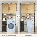 Over the Toilet Storage Cabinet with Doors, 2 Large Drawers & 6 Hooks, Over the Toilet Organizer with Toilet Paper Holder, Over the Toilet Storage for Bathroom, Laundry Room, Natural