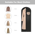 Dress Bags for Gowns Long, 45'' Garment Bags for Hanging Clothes, Suit Bag Cover for Storage and Travel, with Clear Heart Window, 2 Pack (Black)