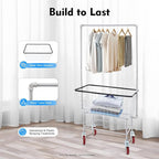 Steel Wire Laundry Cart, Rolling Laundry Basket With Wheels & Hanging Rack, Heavy Duty Large Laundry Basket Cart, Laundry Hamper Organizer for home, hotel, bathroom, commercial laundry