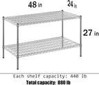 24" Deep x 48" Wide x 27" Height Wire Shelving Kit | 2-Tier | NSF Commercial Storage Rack Unit
