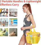 F-color Mesh Shower Caddy Portable, Upgrade Deeper 7 Pockets Shower Bag Basket Tote for College Dorm Room Toiletry Bathroom Essentials Gym Camp Quick Dry 2 handles with S Hook, Yellow