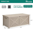 YITAHOME 150 Gallon Large Outdoor Storage Box with X-Shaped Front, Waterproof Resin Deck Box Cushion Storage Bench for Patio, Pool Supplies, Garden Tools- Lockable, Taupe