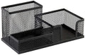 Corner Cabin Mesh Desk Office Organizer for Paper Clip, Mesh Desk Organizer, 3 in 1 Metal Pen Holder Office Supplies Caddy for Paper Clip, Sticky Note, Pen(3 Compartments, Black)