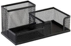 Corner Cabin Mesh Desk Office Organizer for Paper Clip, Mesh Desk Organizer, 3 in 1 Metal Pen Holder Office Supplies Caddy for Paper Clip, Sticky Note, Pen(3 Compartments, Black)