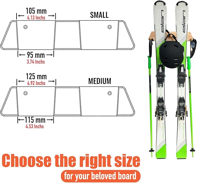 Tuiiopoli Ski Rack with 3 Wood Hook - Minimalist Oakwood Style Snowboard Wall Mount Storage Damage-Free Modern Floating Display Hanger for Home Garage Longboard Holder Vertical