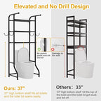 3-Tier Over The Toilet Storage Shelf，Bathroom Organizers and Storage Over Toilet，Metal Bathroom Space Saver with 2 Bars，1 Paper Holder and 4 Hooks,Black