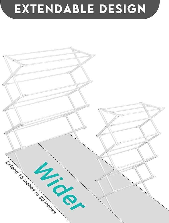 4-Tier Clothes Drying Rack, 4ft High Foldable Drying Rack Clothing for Indoor & Outdoor, Portable Collapsible Laundry Dryer for Laundry Room and Apartment, White 29" L x 49" H x 11.5" W