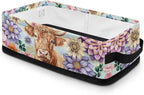 Narrow Storage Basket Small Toilet Paper Storage Bins Collapsible Canvas-like Fabric Organizer for Bathroom Kitchen Living Room Accessories and Decor, Boho Flower Highland Cow