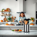Kitchen Utensil Holder, Extra Large 360° Rotating Cooking Utensil Holder for Countertop, Stainless Steel Organizer Silverware Caddy 3 Compartment Flatware with Removable Base（Silvery）