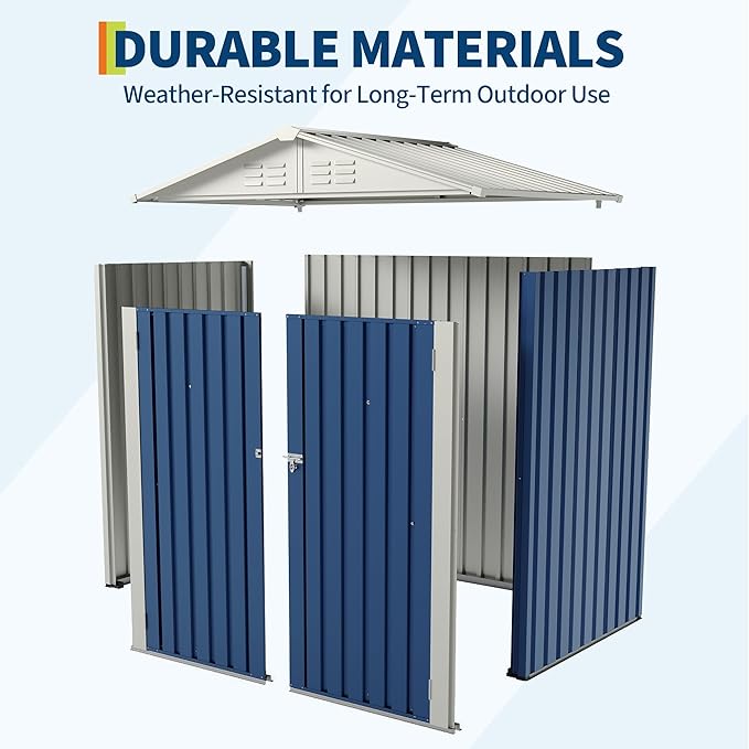 6X4 FT Outdoor Storage Shed, Galvanized Steel Outdoor Storage Shed, 130 Cu Ft Weather Resistant Garden Tool Sheds with Door & Sloped Roof, Multi-Use Shed for Bikes, Ladders