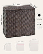 Laundry Hamper with Lid Laundry Basket 132 L (35 Gal) Wicker Clothes Hamper, Handwoven Rattan Hamper with Handles and 4 Removable Liner Bags, 6 Mesh Bags for Laundry Bedroom Brown