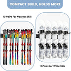 Ski Rack Wall Mount - Ski Holders for Wall Heavy Duty 10 Pairs of Snowboard Storage Indoor Holds Up to 300lbs for Garage Organization Home Shed