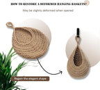 Hanging Fruit Large Basket Set of 3, Boho Wall Hanging Storage Basket for Organizing, Handmade Teardrop Hammock Holder for Fruit Vegetable in Home & Restaurant Kitchen with Hooks,Light Linen