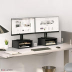 Ballucci File Organizer, 2-Tier Document Paper Sorter, Stackable Wood Desk Organizer Mail Holder, Monitor Stand with Storage Shelves, Black