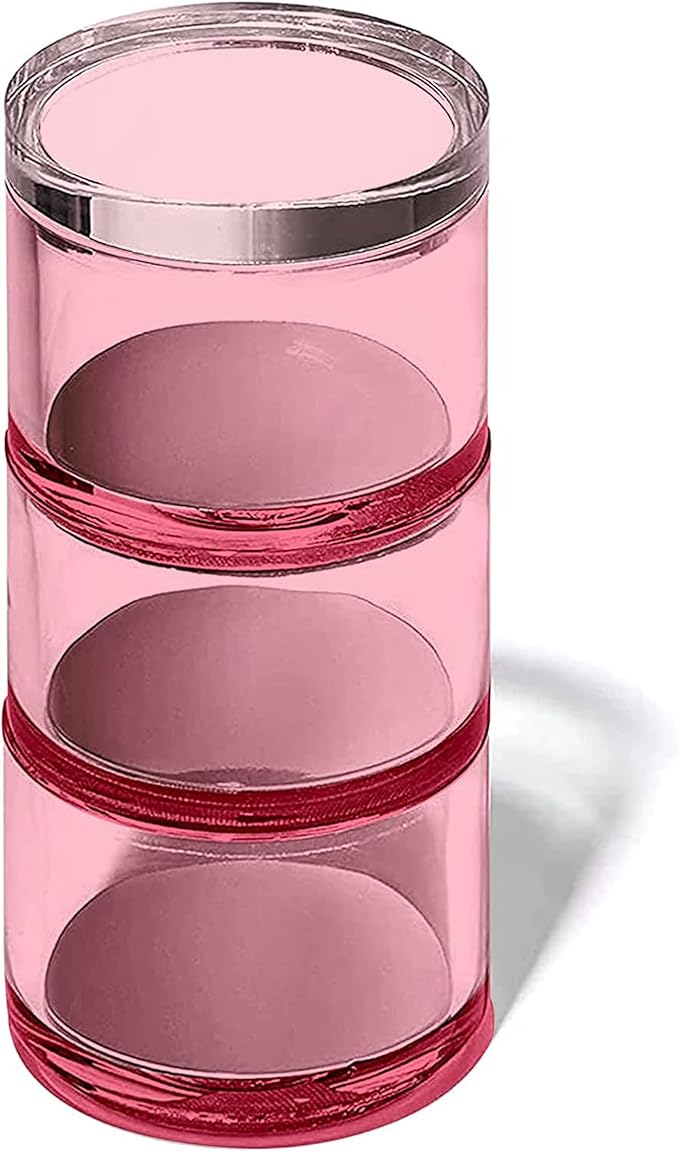 OfficeGoods 3-Tier Stackable Acrylic Holder- Stylish Desk Organizer and Storage for Office or Home – Transparent Round Design, Pink with Silver Metal Base
