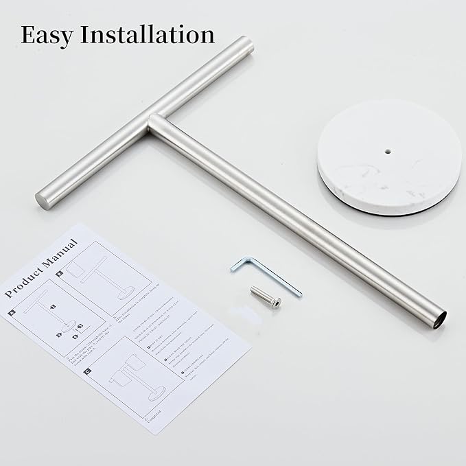 Hand Towel Holder, 15 Inch T-Shape Freestanding Towel Rack Stand for Bathroom & Kitchen Countertop with Brushed Nickel Finish and Marble Base