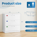 3 Drawer File Cabinet, Lateral Filing Cabinets for Home Office, Office Storage Drawers with Lock, Hanging Files Legal/Letter A4 Size (Assemble Required,White)