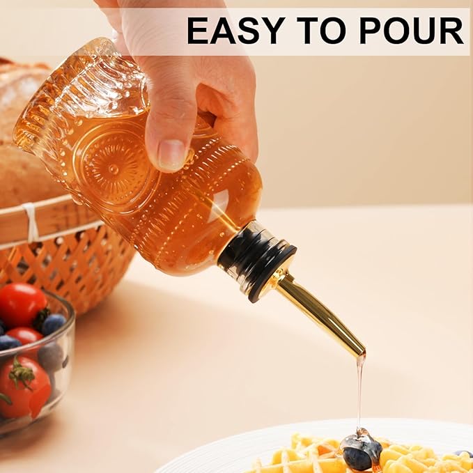 Glass Coffee Syrup Dispenser Bottles 7 OZ, Simple Syrup Bottles with Metal Pour Spout, Syrup Dispenser for Coffee Bar Accessories for Maple Honey Syrup Oil and Sauces