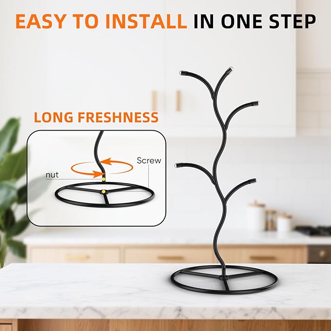 2 Pack Mug Holder, Metal Coffee Mug Holders Tree, Decorative Mug Rack, Mug Cup Tree for Kitchen Decor Organizer, Black