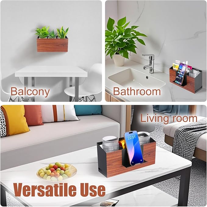 Utensil Holder Large Iron Flatware Container with 3 Compartments Countertop Wall-mounted Kitchen Utensil Storage (White)