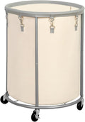 STO STO Rolling Laundry Hamper with Wheels – 185L (48 Gallon) Extra Large Industrial Clothes Laundry Basket with Removable Bag, Round Cart Sorter for Bedroom, Hotel, Beige & Gray