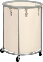 STO STO Rolling Laundry Hamper with Wheels – 185L (48 Gallon) Extra Large Industrial Clothes Laundry Basket with Removable Bag, Round Cart Sorter for Bedroom, Hotel, Beige & Gray