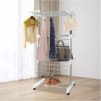 Bigzzia 4 Tier Folding Drying Rack Clothing Clothes Horses Rack Stainless Steel Laundry Drying Rack (Grey White, 4 Tier)