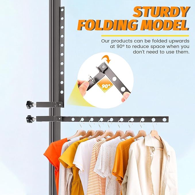 Clamp-on Clothes Drying Rack, No-Drill Foldable Laundry Drying Rack Clothing Wall Mounted, Indoor Outdoor Strong Load-Bearing Steel Laundry Hanger Dryer Rack for Balcony Window, 1 Pack