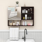 Medicine Cabinet, Wooden Bathroom Wall Cabinet with 2 Doors, Adjustable Shelves & Towel Bar, Over Toilet Storage Cabinet Wall Mounted for Laundry with Mirror, Espresso