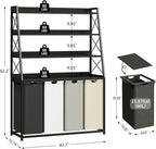 Laundry Basket, 4 Section Laundry Hamper with 4 Tiers Shelf, Pull-Out and Removable Laundry Bags, Large 4 x 15.87 Gallons, for Laundry Room Bathroom Black PF12XLK