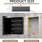 Medicine Cabinet 20x30 Inch, Aluminum Bathroom Mirror Cabinet with Storage, Recessed or Surface Mount, Black Vanity Storage Unit with 3 Anti-Tip Adjustable Acrylic Shelves, Soft Close Hinge