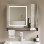 ChooChoo Bathroom Medicine Cabinet with Mirror, Modern Mirror Cabinet with LED Lights, Bathroom Wall Cabinet with Adjustable Shleves, Towel Bar, Black