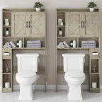Vabches Over The Toilet Storage Cabinet, Farmhouse Storage Cabinet Over Toilet with 2 Barn Door & Toilet Paper Holder Stand，Home Space-Saving Toilet Rack, for Bathroom, Restroom, Laundry