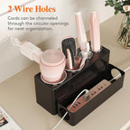 Lifewit Hair Tool Organizer Countertop, Removable Blow Dryer Holder for Bathroom, Acrylic Hot Tools Organizer Storage for Curling Iron, Brush, Straightener, 4 Stainless Cups, Black, 30 cm/12 inch(L)