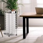 COSTWAY 10-Drawer Rolling Storage Cart, Utility Mobile Trolley with Removable Drawers & Universal Casters & 2 Brakes, Versatile Flexible Drawer Organizer Cart for Home, Office (Clear)
