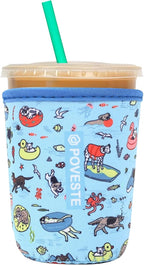Reusable Neoprene Insulator Sleeve for Iced Coffee & Cold Soda, Coffee Sleeves for Iced & Hot Drinks, Cold Beverage Cooler Compatible with Starbucks, Dunkin (Poolside Party, Small: 16-18oz)