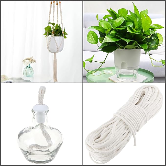 FUNSUEI 3/8 Inch 164 Feet White Cotton Clothesline Rope, Cotton Braided Clothesline Rope for Clothes Hanging, Plant Hanger, Knitting Crafts