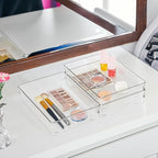 Clear Drawer Organizer Bins Set, Transparent Rectangle Trays, Dresser Bathroom Makeup Vanity Organization and Storage Bins Office Desk Drawer Dividers Organizers (3pc - 9×6×2")