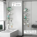 Corner Shower Caddy Tension Pole - Chrome Tension Rod Shower Caddy Adjustable Shampoo Holder for Bathroom/Bathtub/RV, Stainless Steel, Floor to Ceiling 25-114.2 inch