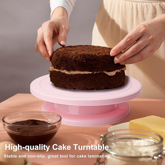 Bundt Cake Carrier, 13.5"Pink Cake Carrier with Lid Handle Turntable and Cupcake Holder, Portable Cake Transport Container, Perfect Gifts for Transporting Cakes, Pies, Cupcakes, Nuts, Fruits