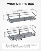 Nieifi Shower Caddy Shelf with Hooks Storage Rack Organizer Adhesive Stainless Steel Without Drilling for Bathroom, Lavatory, Washroom, Restroom, Shower, Toilet, Kitchen - 2 Pack (Gray)
