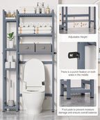 Homde Over The Toilet Storage with Basket and Drawer, Bamboo Bathroom Organizer with Adjustable Shelf & Waterproof Feet Pad, Space Saver Rack for Restroom, Laundry,Grey