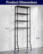 Kitsure Over The Toilet Storage Rack - Freestanding Over The Toilet Storage Cabinet with Paper Holder & Hooks, Bathroom Organizers and Storage, Brown + Black, 4 Tiers (72.6" H)