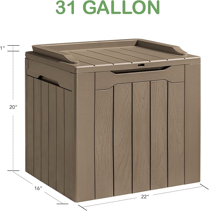 Homall 31 Gallon Resin Deck Box Waterproof Outdoor Storage Lockable Indoor Outdoor Organization and Storage Container for Patio Furniture Cushions, Garden Tools (Khaki)