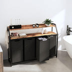Laundry Hamper, Laundry Sorter with 4 Section, Rolling Basket with Wheels, 2 Shelves, 4 14.5 Gal, Pull-Out and Removable Oxford Fabric Bags for Laundry Room, Black and Rustic Brown